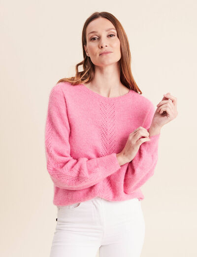 Pull confectionn&eacute; en France rose fushia femme