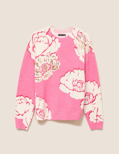 Pull col rond rose femme