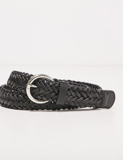 Ceinture tressée à paillettes noir femme