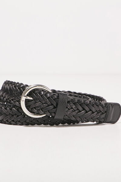 Ceinture tressée à paillettes noir femme