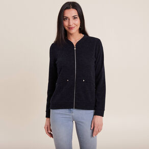 Gilet manches longues zippé bleu marine femme