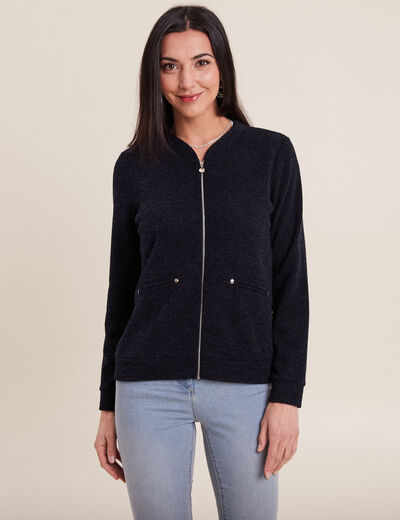 Gilet manches longues zippé bleu marine femme