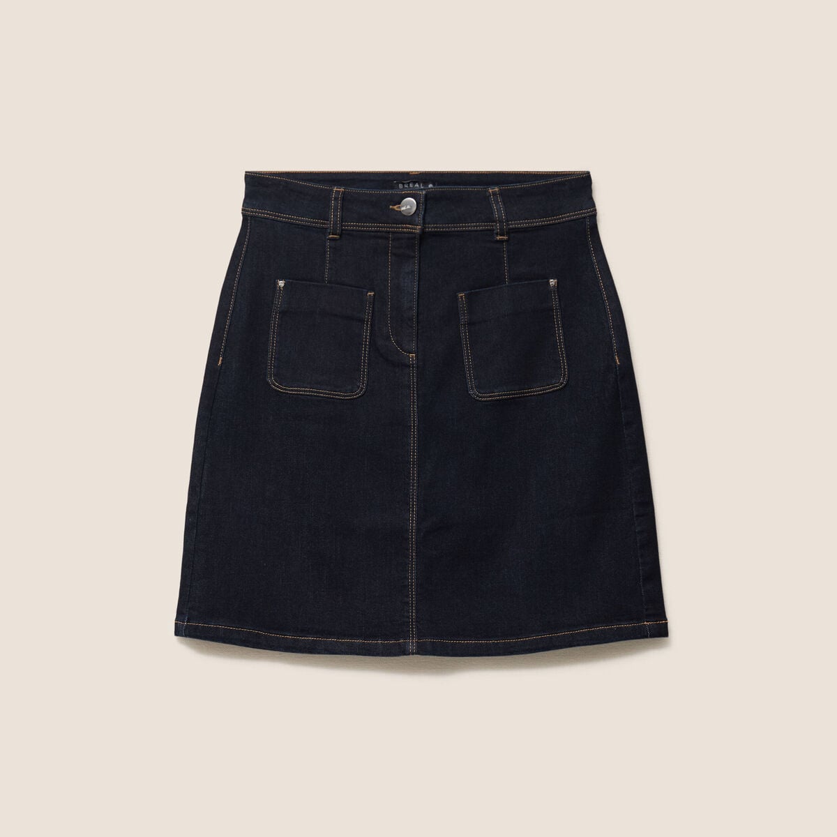Jupe courte trap&egrave;ze en jean denim brut femme
