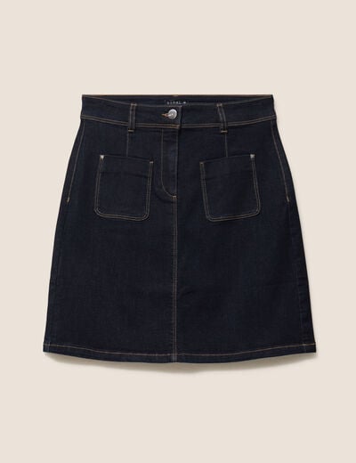 Jupe courte trap&egrave;ze en jean denim brut femme