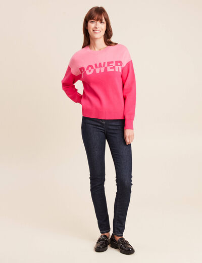 Pull col rond manches longues rose fushia femme