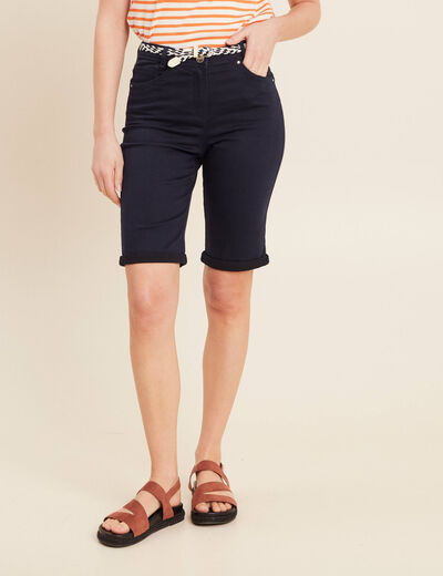 Bermuda ajusté ceinturé bleu marine femme