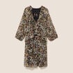 Robe courte &eacute;vas&eacute;e col v manches longues multicolore femme