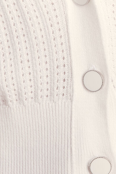 Gilet manches longues ajouré blanc femme