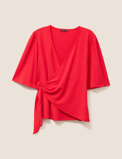 Blouse col V manches coude rouge femme