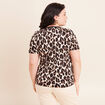 T-shirt col v manches courtes brod&eacute; marron femme