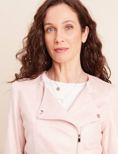 Veste droite zipp&eacute;e vieux rose femme