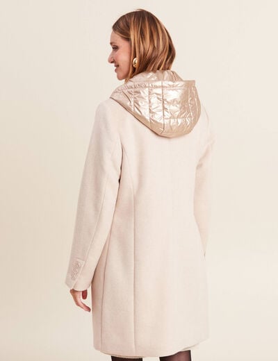 Manteau droit à capuche creme femme