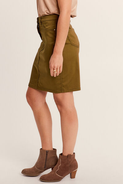 Jupe droite réversible couleur bronze femme