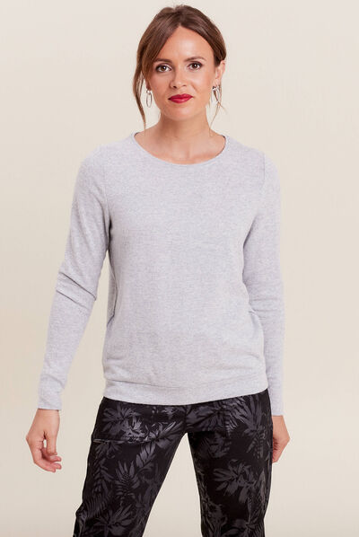 T-shirt manches longues gris clair femme