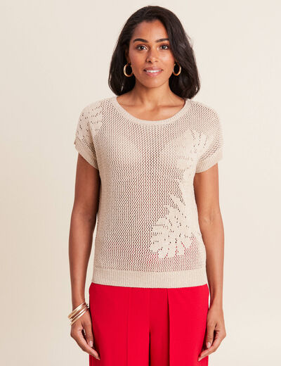 Pull manches courtes ajouré couleur or femme
