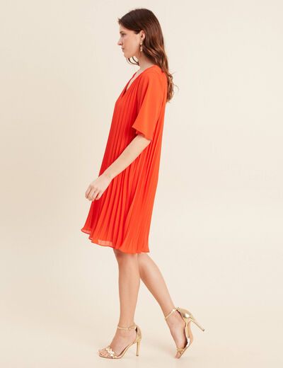 Robe droite plissée orange foncé femme