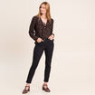 Blouse col v manches longues marron femme