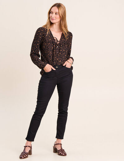 Blouse col v manches longues marron femme