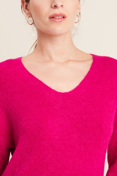 Pull manches longues rose fushia femme