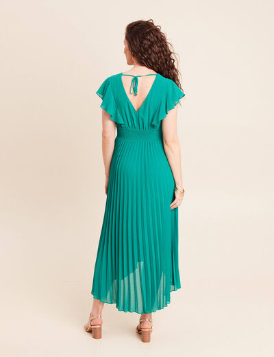 Robe longue &eacute;vas&eacute;e &agrave; volants vert menthe femme