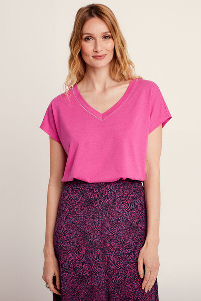 T-shirt manches courtes rose fushia femme