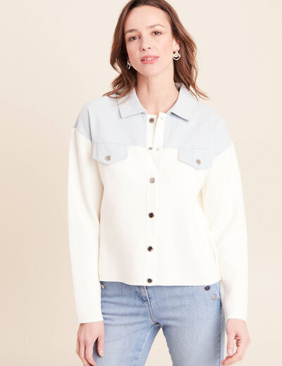 Gilet manches longues col chemise ecru femme