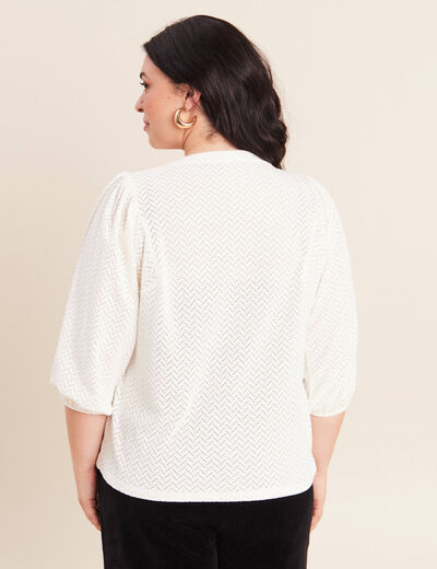 Blouse droite col rond manches 3/4 ecru femme