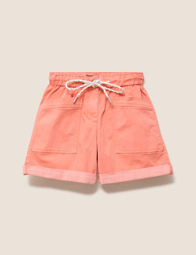 Short droit taille &eacute;lastiqu&eacute;e orange fluo femme