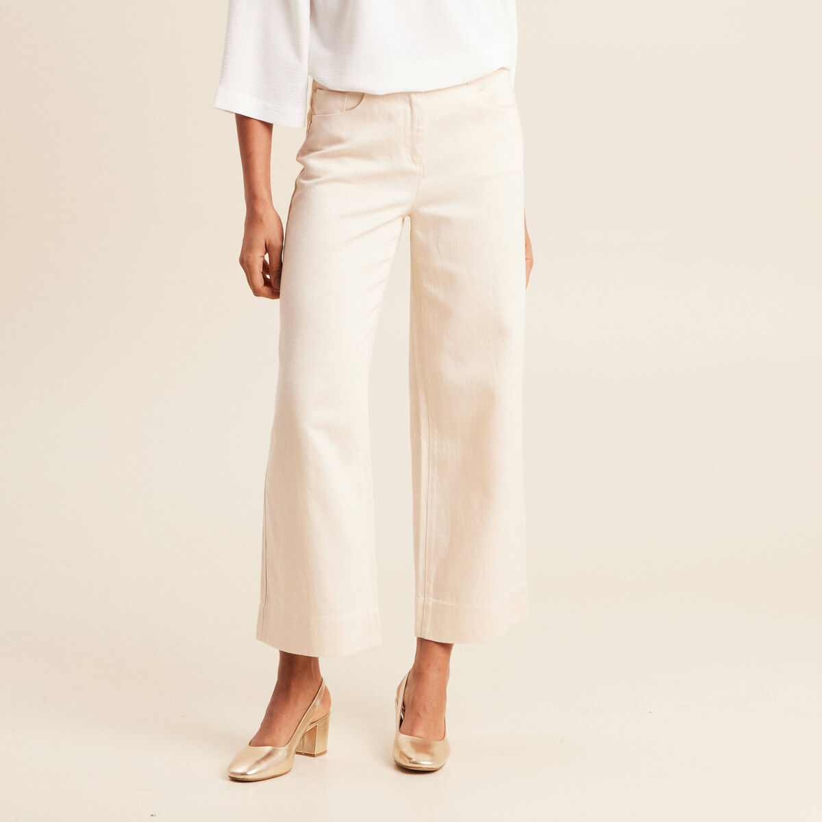 Pantalon large 7/8ème ivoire femme