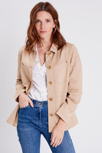 Veste droite avec broderie sable femme