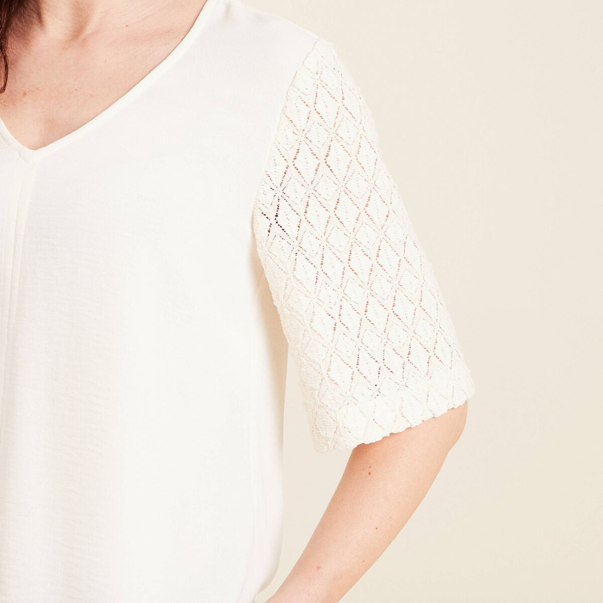 Blouse manches 3/4 ecru femme
