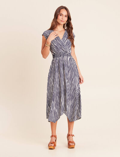 Robe &eacute;vas&eacute;e 3/4 sans manches col v blanc femme