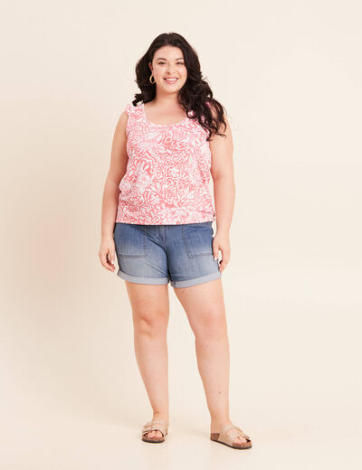 D&eacute;bardeur d&eacute;tails de volants orange corail femme