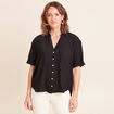Chemise col chemise manches courtes noir femme