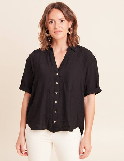 Chemise col chemise manches courtes noir femme