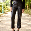 Pantalon droit 7/8&egrave;me taille bascul&eacute;e marron fonc&eacute; femme