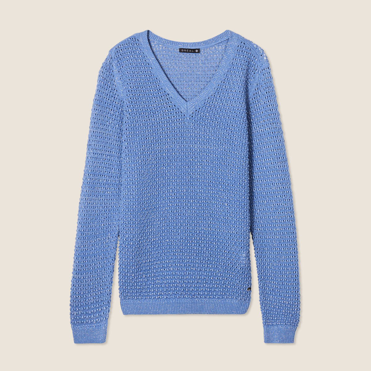 Pull manches longues col en V bleu ciel femme