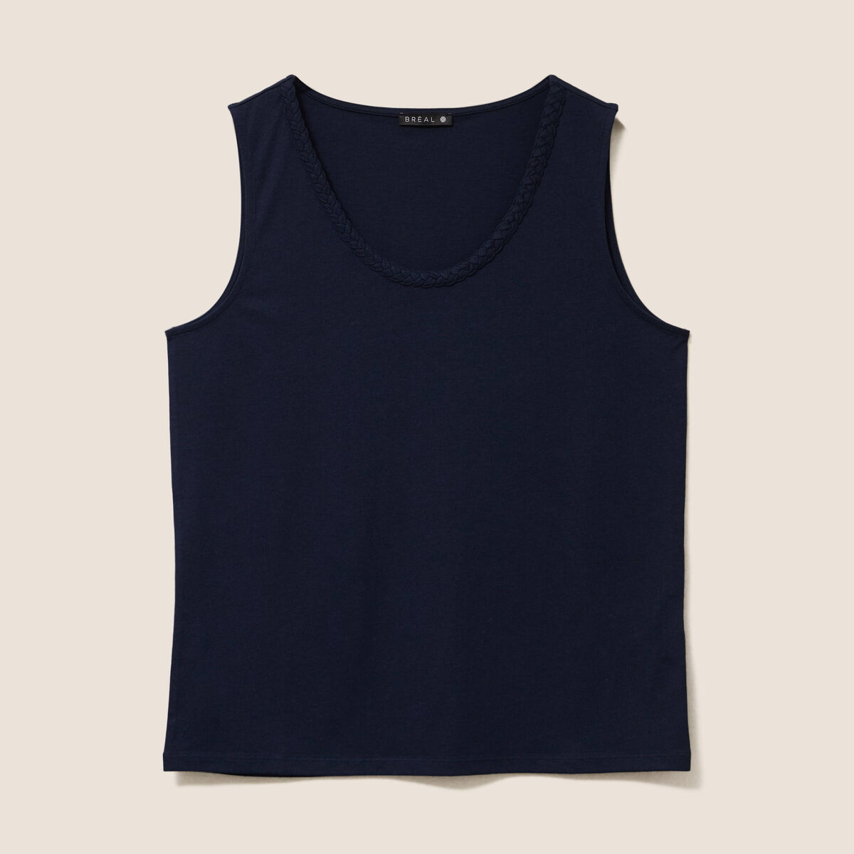 D&eacute;bardeur col rond sans manches tress&eacute; bleu fonc&eacute; femme