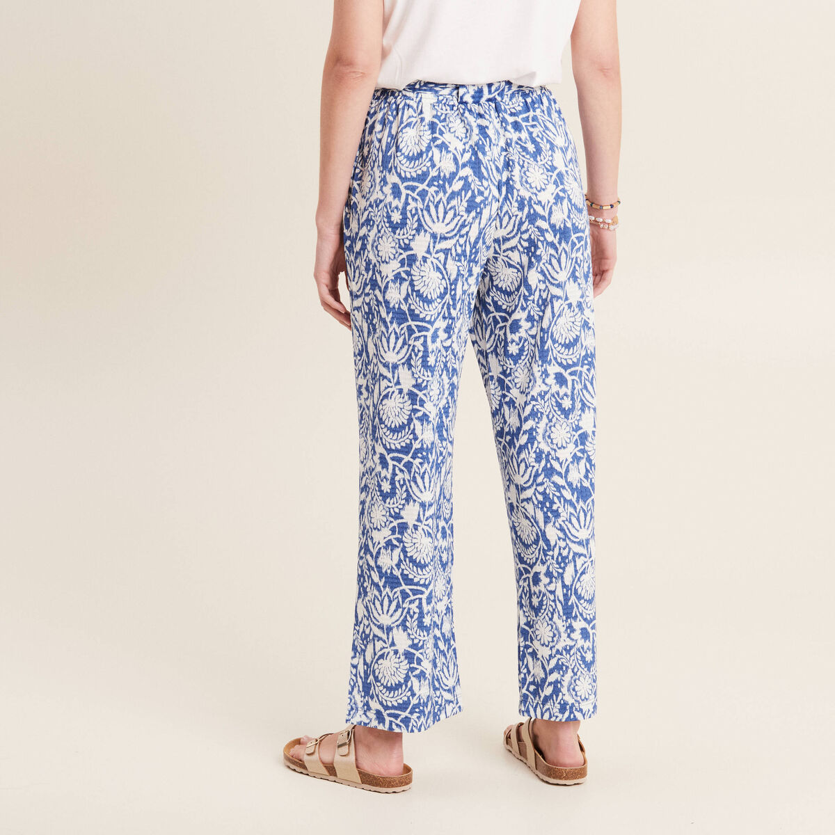 Pantalon ample taille haute bleu femme