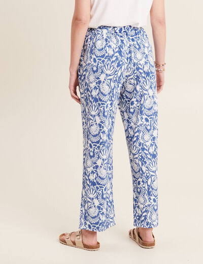 Pantalon ample taille haute bleu femme