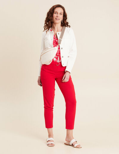 Veste en jean détails tressés blanc femme