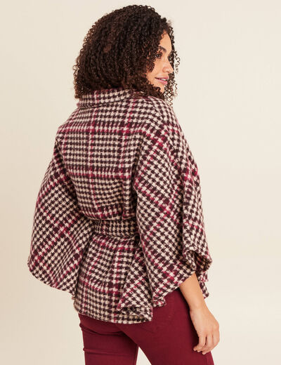 Poncho ceintur&eacute; boutonn&eacute; bordeaux femme