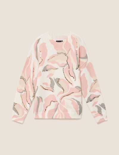 Pull col rond &agrave; sequins rose femme