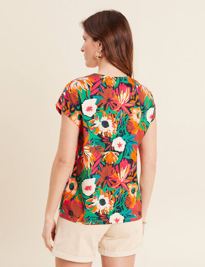 Top droit col tunisien bleu foncé femme