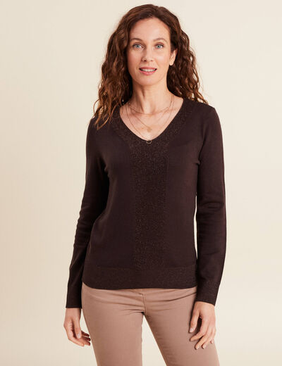 Pull manches longues marron foncé femme
