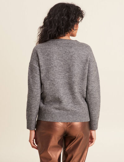 Pull manches longues sequins gris foncé femme