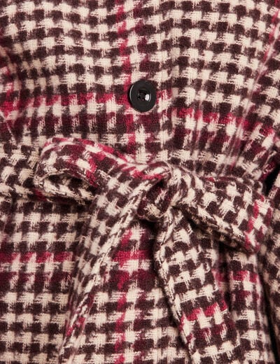 Poncho ceintur&eacute; boutonn&eacute; bordeaux femme