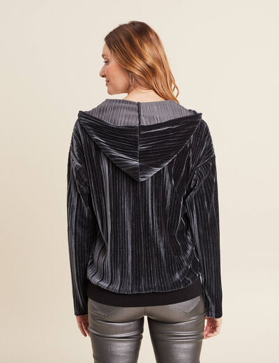 Sweat manches longues pliss&eacute; gris argent femme