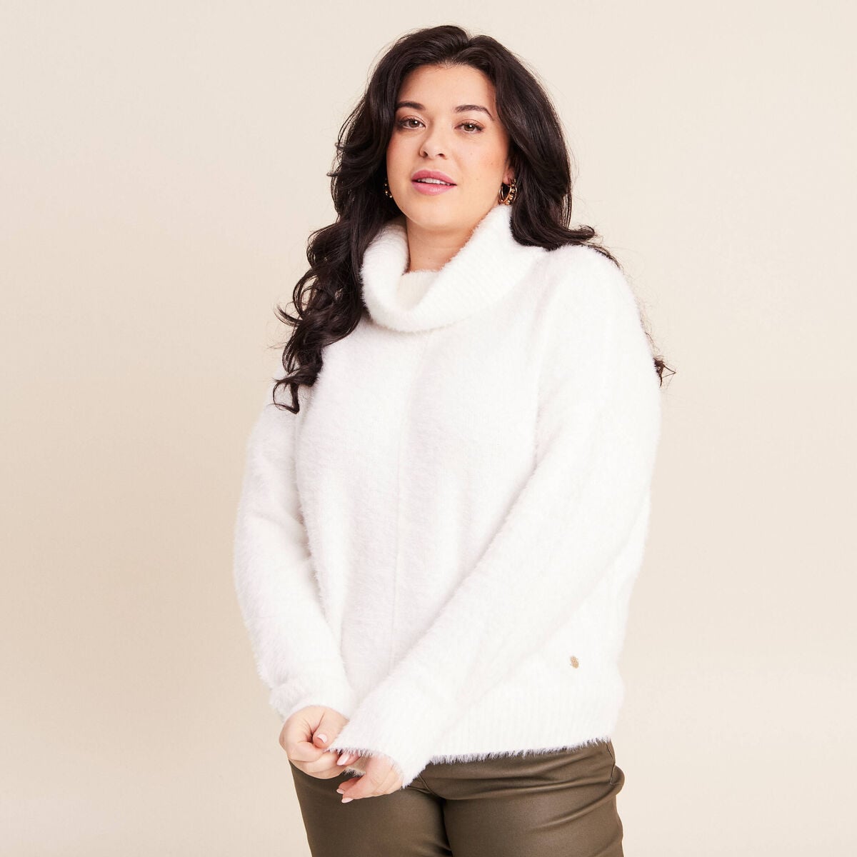Pull manches longues ecru femme