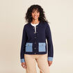 gilet droit court manches longues bleu marine femme